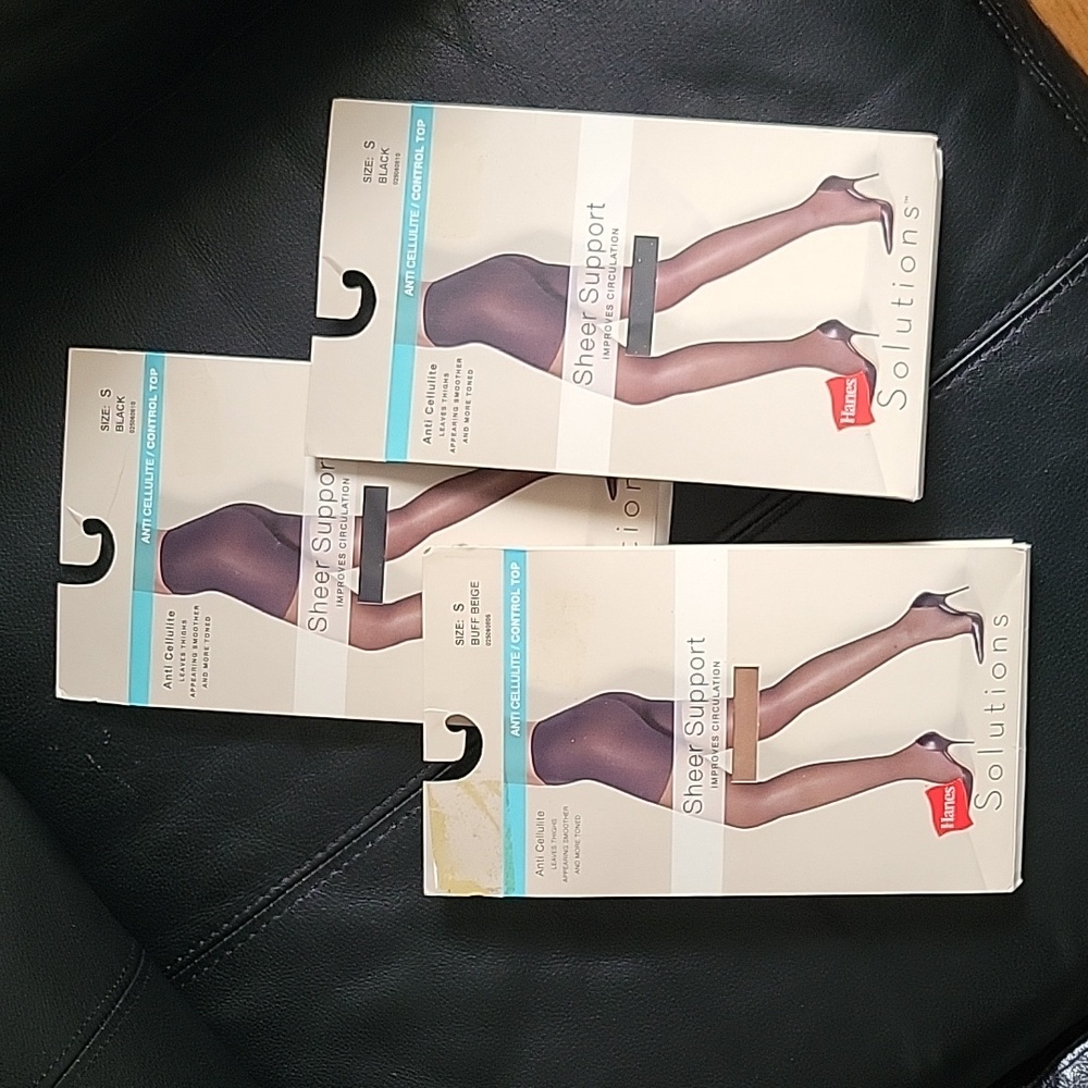 Lot of 3 Hanes Solutions Sheer Support Hosiery Panty hose - Size Small